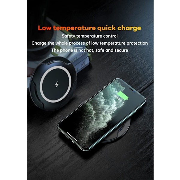 Trådlös laddare Qi-certifierad 15W snabbladdning Kompatibel med iPhone 13 pro max/13/12/SE/11/X/XS/XR/8, Samsung Note S21/S20/S9 (15W Svart)