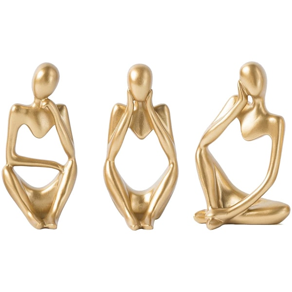 Nordisk Tänkare Staty 3st Abstrakt Tänkare Skulptur Resin Tänkare Figurin Modern Konst Hantverk för Kontor Hem Skrivbordsdekoration (Gyllene)