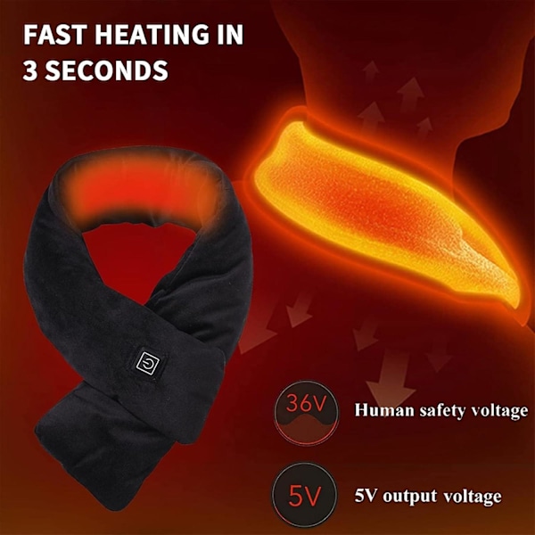 Uppvärmda Halsdukar, Mjuk Uppvärmd Halsduk Med 3 Värmegrader, Snabb Uppvärmning USB-Uppvärmd Halsduk