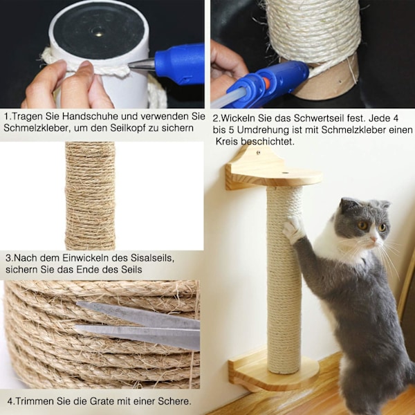 Sisalrep Kattträdrep, 6mm (50M) Ersättningsrep Jute Rep, som Kattillbehör Kattrep, Ersätt Kattträd, Klösstolpe, Katttorn
