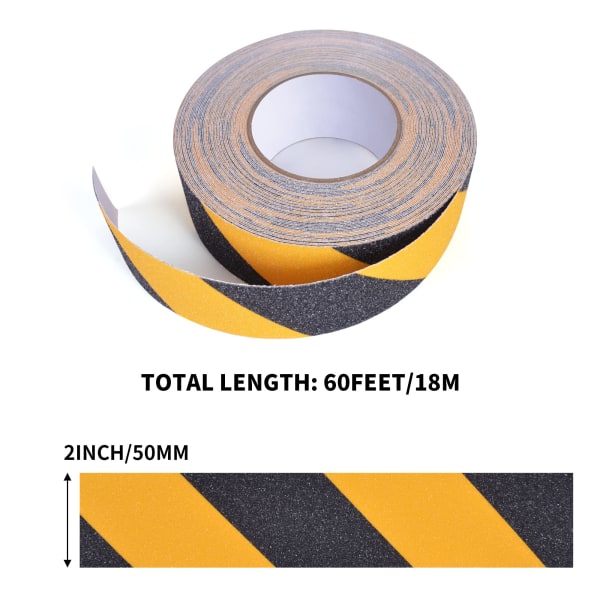 Anti-skli selvklebende tape, sklisikker sikkerhetstape, merketape, høy strekkfasthet, svart/gul, 2 tommer x 60 fot (50 mm x 18 m)