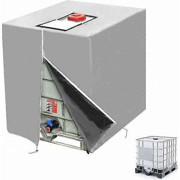 1000L IBC-säiliön suojus, 420D vesisäiliön suojus, UV-suojattu säiliön suojus, IBC-säiliön suojus vetoketjulla, 120 x 100 x 116 cm (Hopea) Silver