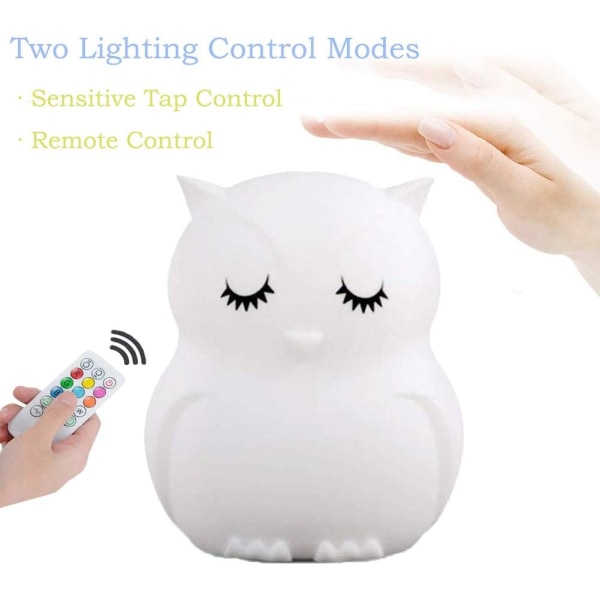 Touch Light LED Nattlampe, 9 Farger USB Oppladbar Lampe, Silikonlampe, Nattbordslampe, Lysatmosfære, Innendørsbelysning, Soverom - Ugle
