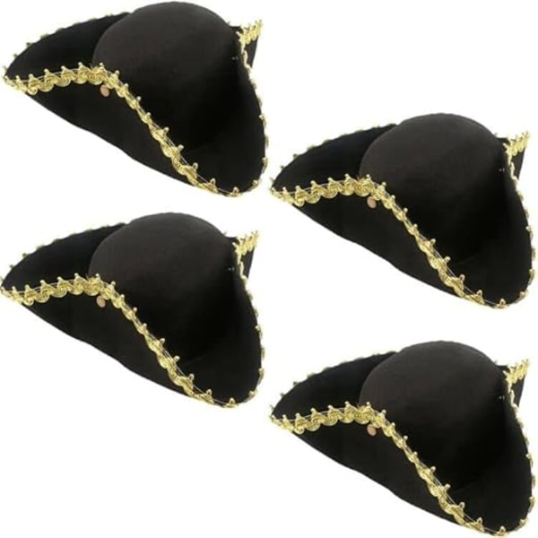 4 kappaletta merirosvokolmikulmahattu musta kolonialistinen kolmikulmahattu kultareunuksella merirosvoteemajuhliin Halloween-cosplay-naamiaisvarusteisiin