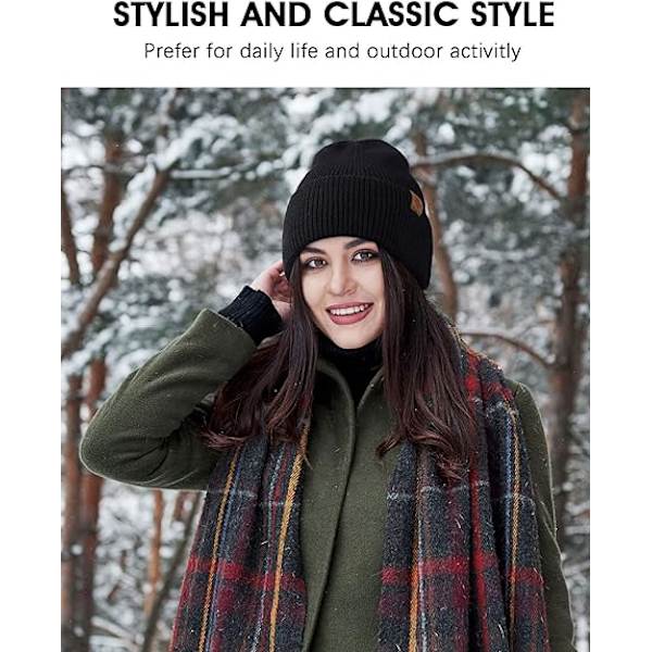 Strikket hue til mænd, dagligdags hue med opsmøg, strækbar, blød og varm, unisex komfortabel uldhue, gaver til mænd/ham/far, julegave Yellow