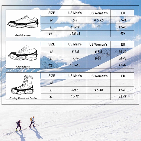 Brodd Ice Cleats Traction Snø Grips for Sko Støvler Kvinner Menn Barn Anti Sklisikre 19 Rustfrie Stål Pigger Sikker Beskyttelse (XL)