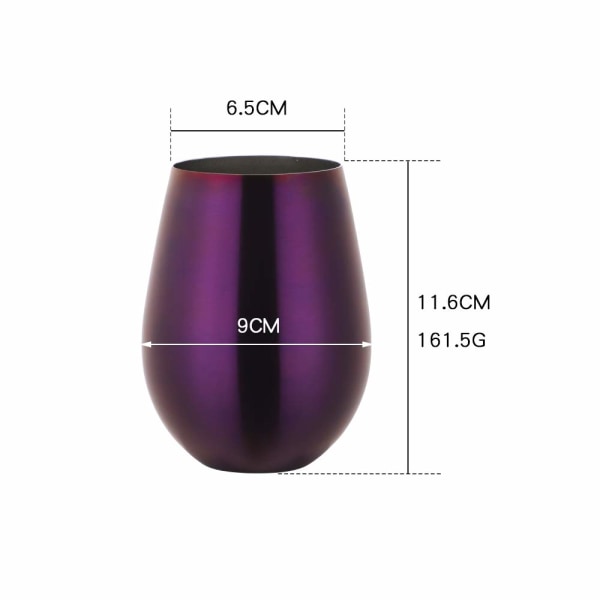Vinglassæt med 2, brudsikkert rustfrit stål og letvægts-stamløse metal drikkeglas (lilla) Purple