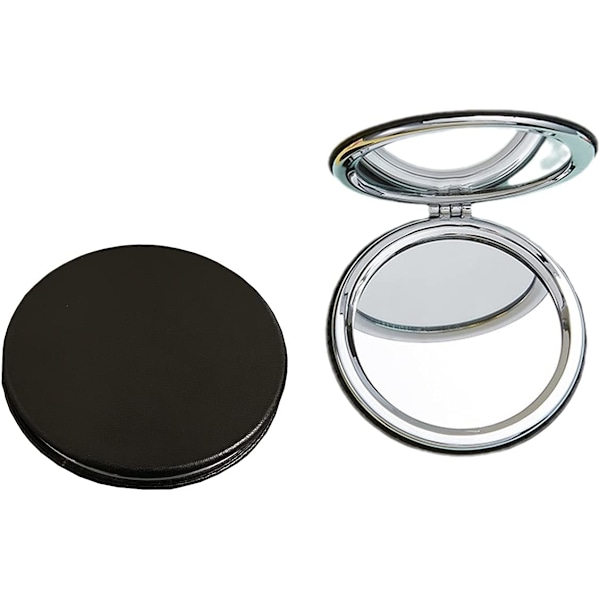 Makeup Spejl, Rundt foldbart spejl 6,7 CM, Dobbeltsidet Makeup Spejl (Den ene side forstørret, den anden side normal) PU Lommespejl