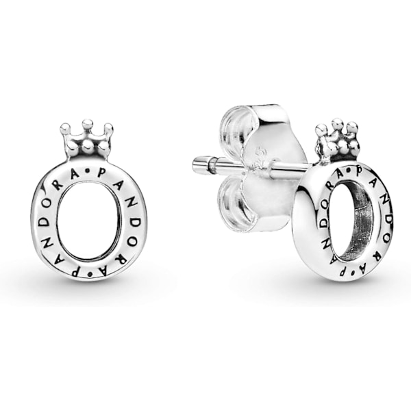 Polerede sterling sølv Crown O ørestikker med det klassiske O-symbol og små graveringer