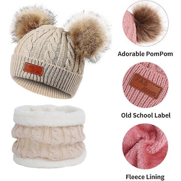 Hatt og skjerfsett for barn, høst og vinter, strikket ullhatt nakkedekke, varm babyhatt skjerf todelt sett