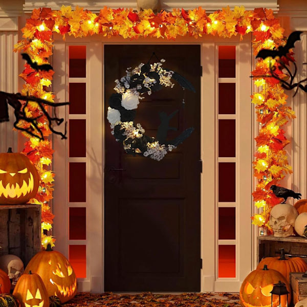 Halloween-seppeleet etuovelle, Halloween-kodin sisustus, perhetapaamisen koristekranssi, ulko-, seinä-, kaappi-, aita-, seppele Halloween