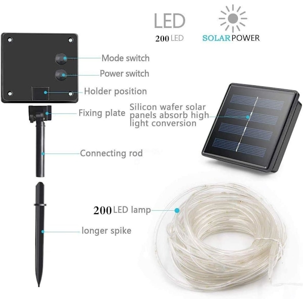 200 LED Solarslinga Utomhus, Vattentät 72FT Koppartråd Rör Blinkande Solar Fairy Ljusslingor