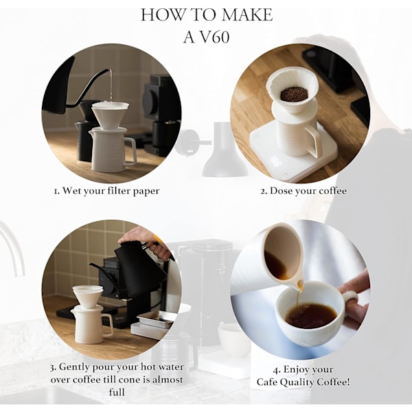 500ML Häll över Kaffeset, Premium Keramisk V60 Droppare och Karaff, 1-2 Koppars Hemfilter Kaffebryggare (Vit)