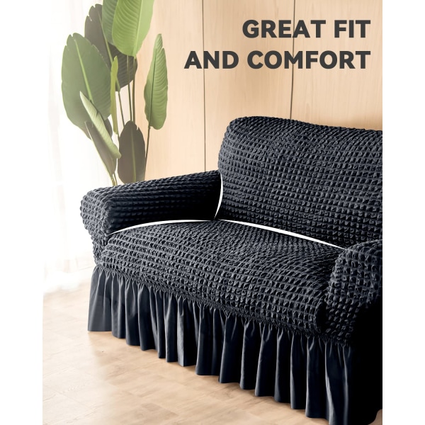 Loveseat Trekk 1 Del for 2-Pute Sofasofa med Skjørt, Slitesterk Vaskbar, Enkel Passform Universal Møbelbeskytter (2-seters, Svart)