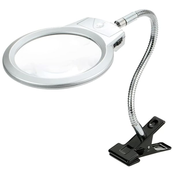 2,25x/5x LED-belyst forstørrelsesglas med metal slange, forstørrelsesglas til bord, læsning, LED-lampe med klemme