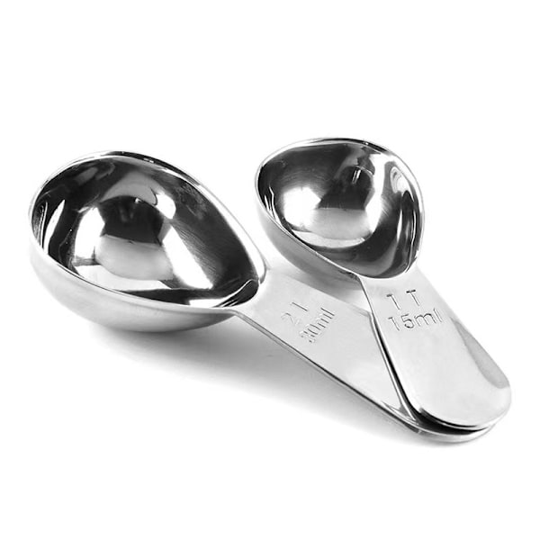 2-piece coffee spoon set Stainless steel coffee spoon Short handle spoon Suitable for ground coffee, coffee brewing 15 ml and 30 ml Silver