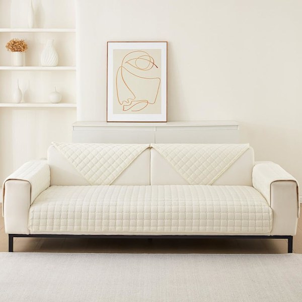Vaskbare Flanel Sofabetræk, Nye Sofahyndebetræk, L-formet Sofabetræk (Beige Hvid, 70x70cm)
