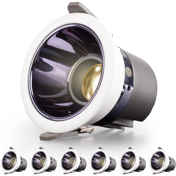 Infälld LED Badrumsspotlight 6-pack 7W 700LM = 70W Glödlampa, IP44, Varmvit 3000K, AC 220-240V, Utskärning 70-75mm (Vit)