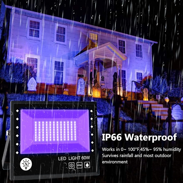 60W LED Sort Lys, Vandtæt IP66 Udendørs UV Lys Projektør, Lilla LED Lampe, Effektbelysning til Fest, Diskotek DJ, Aften