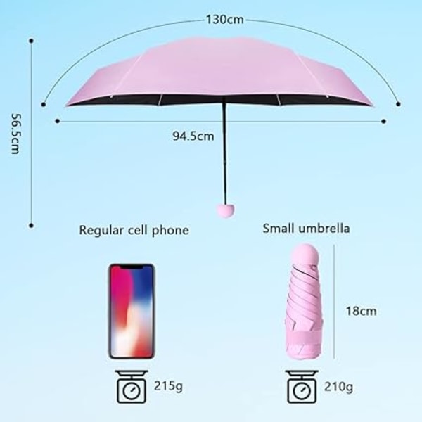 Mini-sateenvarjo kapselikotelolla, taskuvarjo, 6-ripainen kevyt ja kompakti taittuva sateenvarjo tuulenpitävä sade- ja aurinkovarjo.pink pink