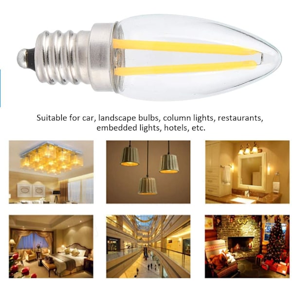 Pitkäfilamentti E12 -lamppu, ympäristöystävällinen LED-kynttilälamppu, lasimateriaali 10 kpl hotelleihin, kaappivalaistus upotetuille valoille