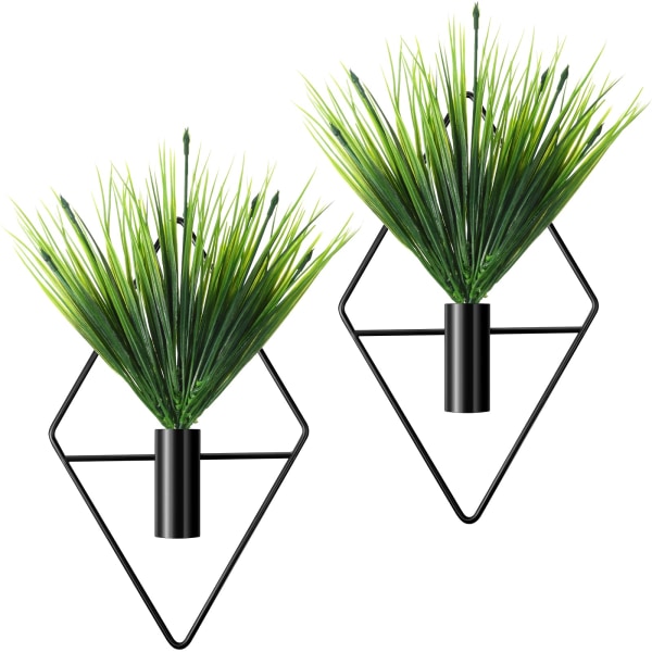 Hängande plantor i metall Geometrisk väggvas med konstgjord växt Modern hängande växthållare för dekoration (svart, vattenväxt)