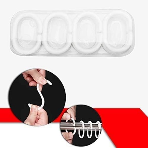 Plast duschdraperiringar krokar för badrum duschfönsterstång (12-pack vita)