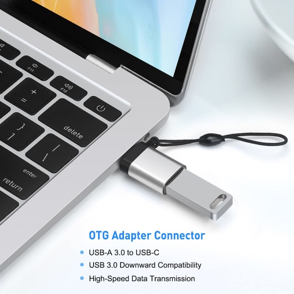 USB C til USB 3.0 Adapter (pakke med 2), USB C Han til USB 3.0 Hun Adapter Kompatibel med telefon, bærbar, pc (sølv)