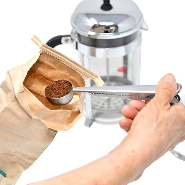 2-in-1 kahvimitta mittalusikka pitkä teelusikka Ziploc-pussin klipsillä ruostumaton teräs 2 kpl