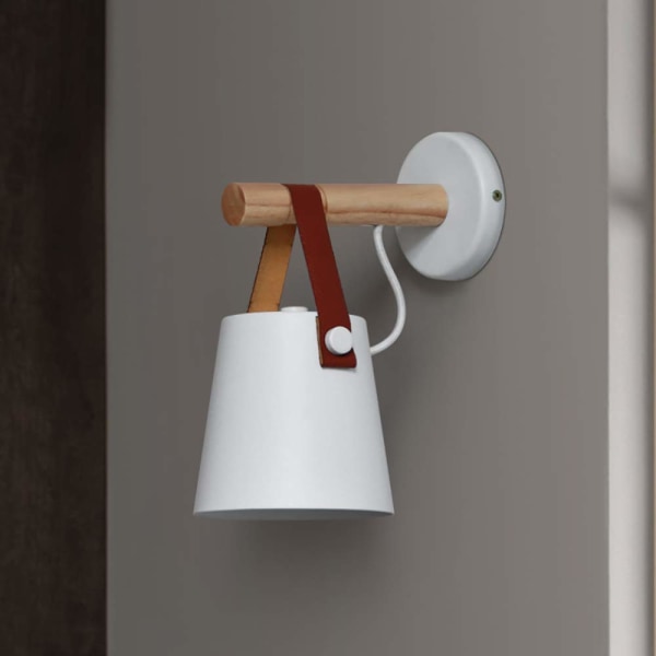 Væglampe Sconce Moderne Træ Læder Dekorativ Led Væglamper E27 Base Belysningsarmatur (Hvid)