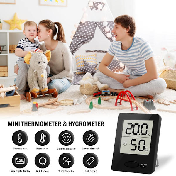 Digital Rumtermometer, Indendørs Hygrometer Nøjagtig Termometer Luftfugtighedsmåler med Temperatur- og Luftfugtighedssensor og Ansigts-ikon Komfortindikator