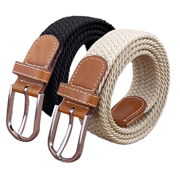 Set med 2 Dam Bälte Casual Flätad Elastisk Tyg Vävd Stretch Elastiska Bälten