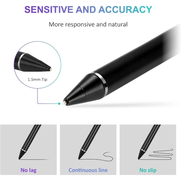 Aktiv Stylus Penn for Berøringsskjerm, Oppladbar Penn med Berøring, Stylus Penn for iPhone/iPad Pro/Air/Mini/iPhone/Android og De Fleste Berøringsskjermer