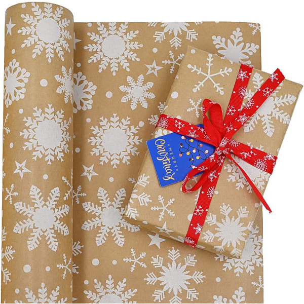 43cmx15M Rullpakke Julegaveinnpakningspapir,Kraftpapir med juletre Resirkulerbart gavepapir til julegaveinnpakningsfestdekorasjon