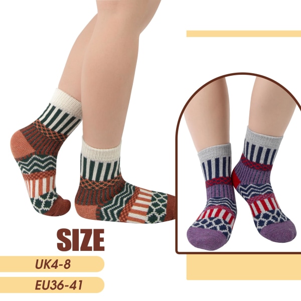 5 Par Damsockor i Ull, Dam Vinter Varma Stickade Sockor Tjocka Sockor, Julklappar till Kvinnor