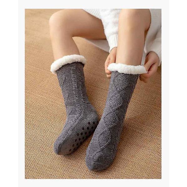 Søde og varme sokker med anti-slip beskyttelse - Vintergulvsokker, sne sokker, sove sokker, hjemmesokker dark gray