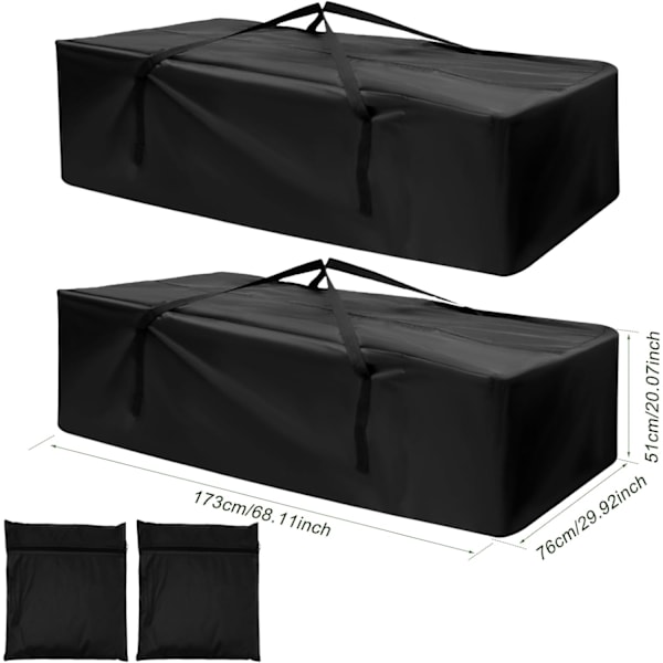 Set med 2 förvaringsväskor, skyddande överdrag, dynor, trädgårdsdynor (173 x 76 x 51 cm)