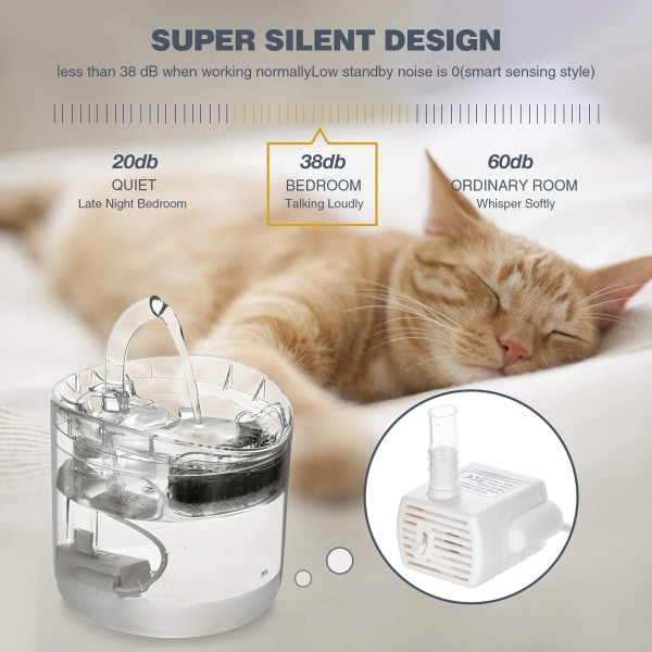 Cat Water Fountain, Lacyie 1,8L automatisk vattenfontän för Cat Dog Tyst med 2 smarta vattenlägen, aktivt kolfilter, LED nattljus