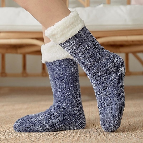 Søde og varme sokker med anti-slip beskyttelse - Vintergulvsokker, sne sokker, sove sokker, hjemmesokker blue