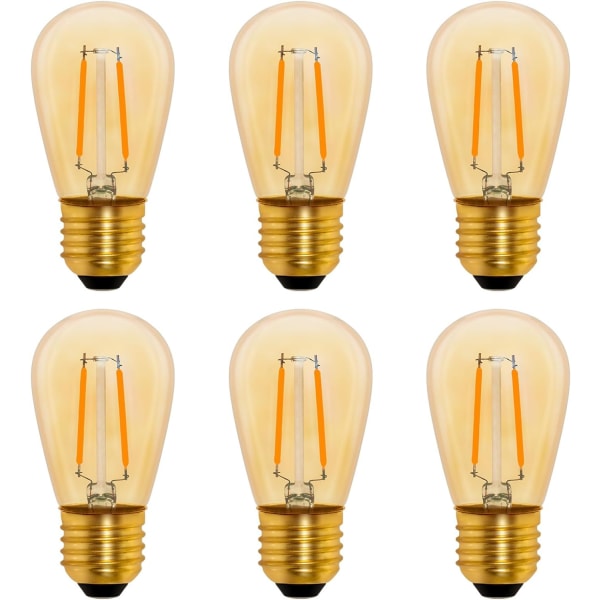 S14 Vintage LED-glødelampe E27, 1W Amber Edison erstatning 10W glødelampe, ikke-dimbar, varmhvit 2200K, AC 220V, pakke med 6