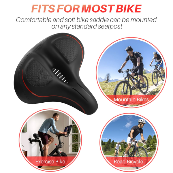 Överdimensionerad cykelsits för cykel, komfortkudde kompatibel med Spin Bike, byte av bred sadel för landsväg eller motionscykel, tillbehör för Peloton
