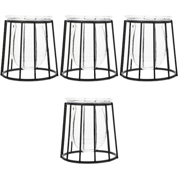 4 st Glödlampor Svart för Rum Station i Cylinder med Behållare Rack Glas Hydroponisk Växtkonst Hållare Ram Heminredning Metall Tillbehör Planterkrukor