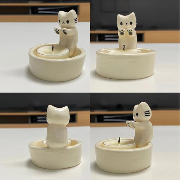Söt Katt Ljusstake Tecknad Kattunge Ljusstake Kattälskare Heminredning Gåva (Ljus Ingår Ej)