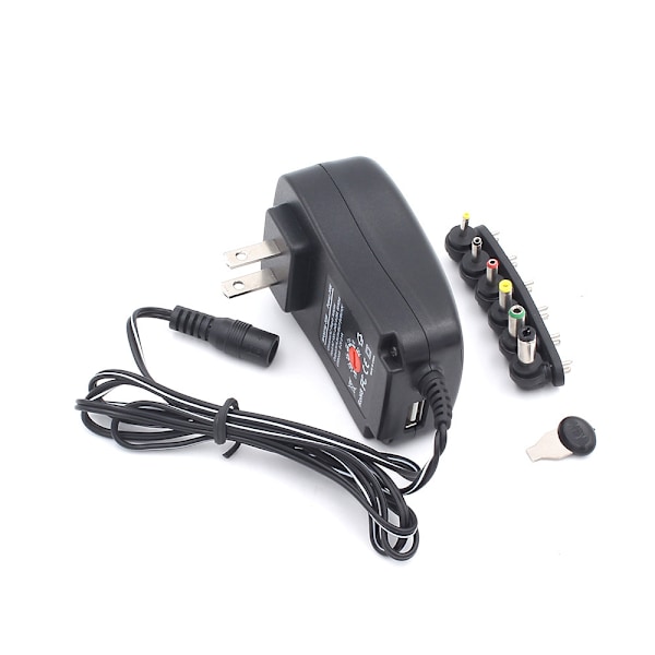 30W Universell AC/DC-adapter med 6 valfria adapterhuvuden för 3 V till 12 V hemelektronik, såsom CCTV, IP-kamera, högtalare, router [2000mA Max]