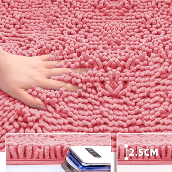 Mikrofiber badematte, baderomsteppe lengde 50 x 80 cm, toalettteppe, mykt, sklisikkert, rosa