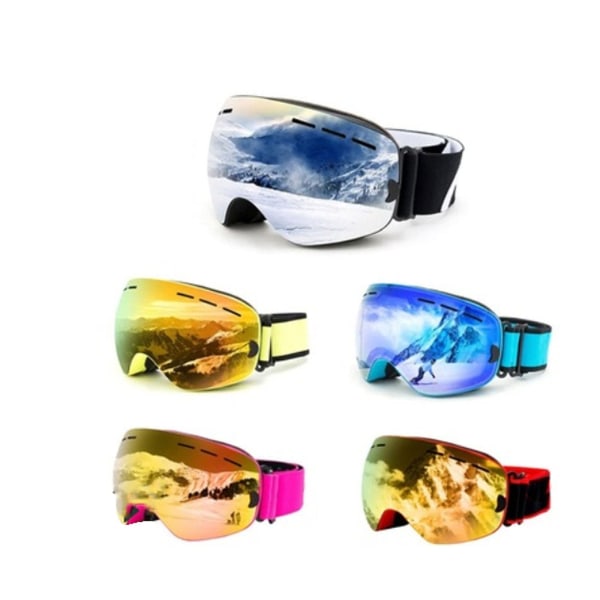 2-pak skibriller til mænd, kvinder, ungdom, skibriller over briller, vandtæt, vindtæt, anti-dug (farve: rosa rød)
