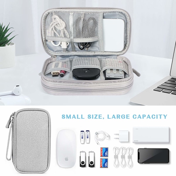 Elektronisk Tilbehør Organiseringsveske, Reisekabel Organiseringsveske, Reise Gadget Veske for Kabel, SD-kort, Lader, Powerbank, Hodetelefoner, Grå, Liten