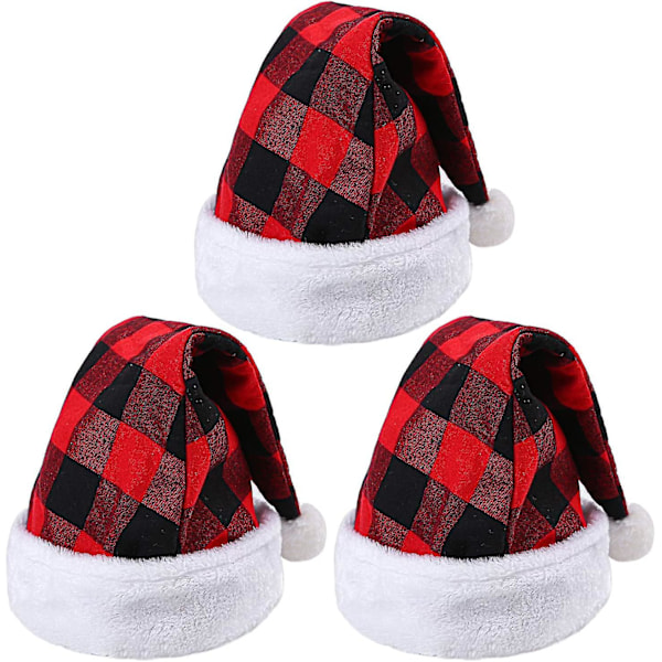 3 Pack Christmas Santa Hat Plaid Santa Hat Luxury Plush Hat