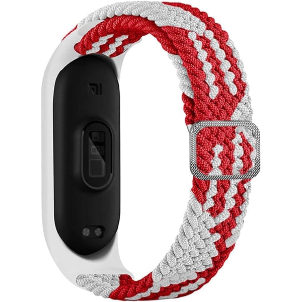 röd vit Flätad Solo Loop Strap kompatibel för Xiaomi Mi Band 6 5 4 3, Justerbar Nylon Elastisk Sport Ersättningsarmband