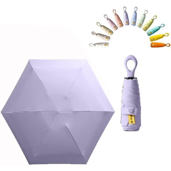 Mini Resparaguas de Viaje, Mango de Bucle Tejido Recubierto, Protección Solar/Protección UV UPF 50, Paraguas Plegable Compacto para Niños, Niñas y Niños Lavender